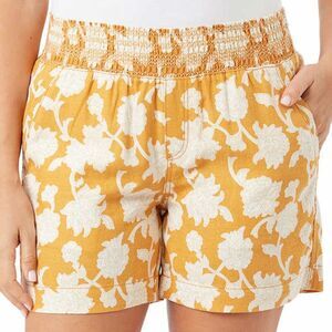 BRIGGS Linen Blend Pull On Shorts Womens Size M Orange Cream Floral Flowers NWT